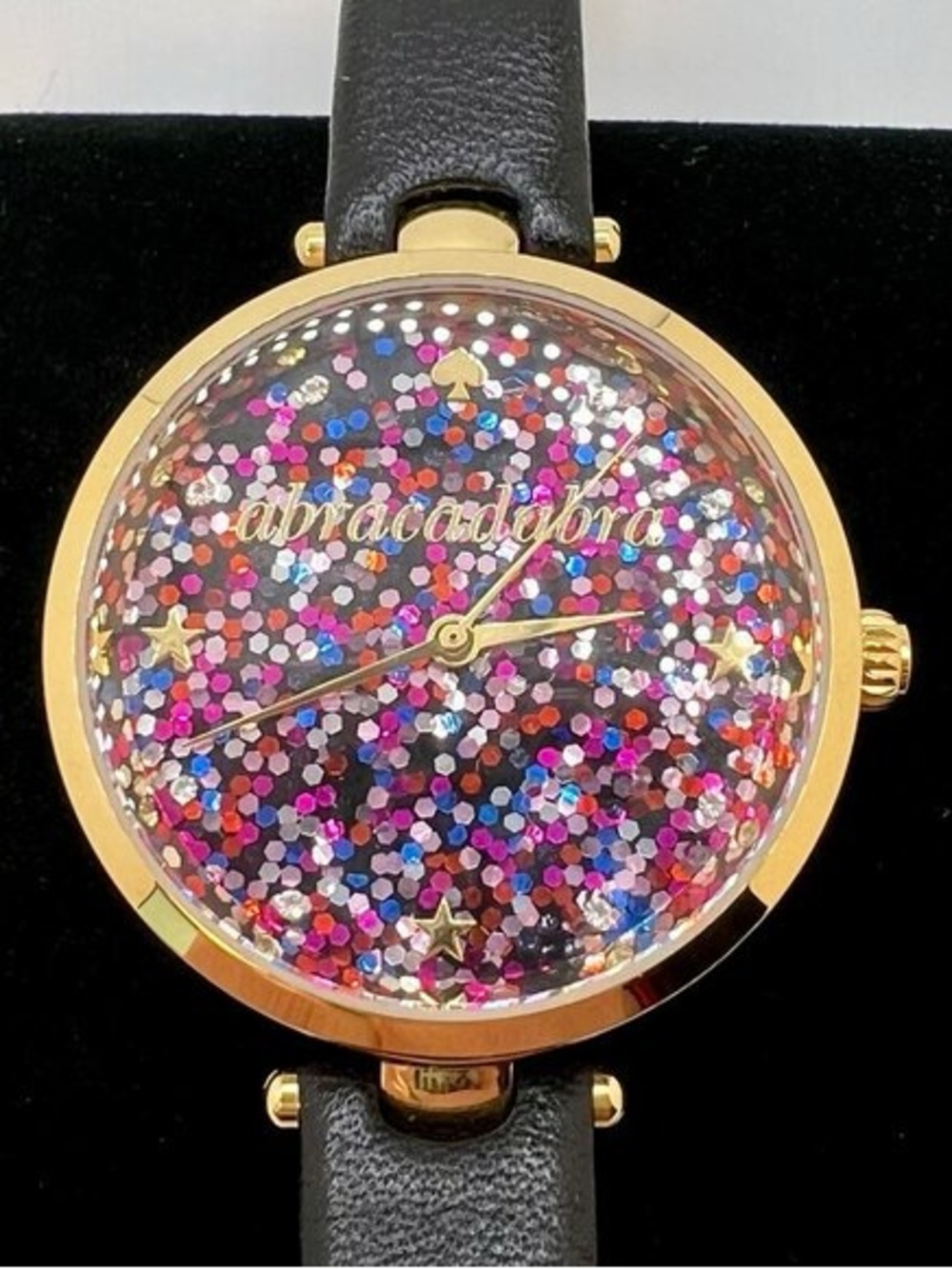 kate spade Gold-Tone Abracadabra Glitter Dial Watch with Black Strap